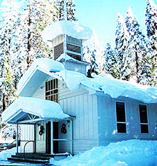 Winter facade of the Big Trees Community Bible Church